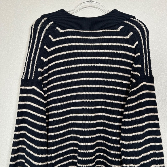 J. Crew women size XL relaxed collared sweater navy stripe cotton preppy - Picture 9 of 14